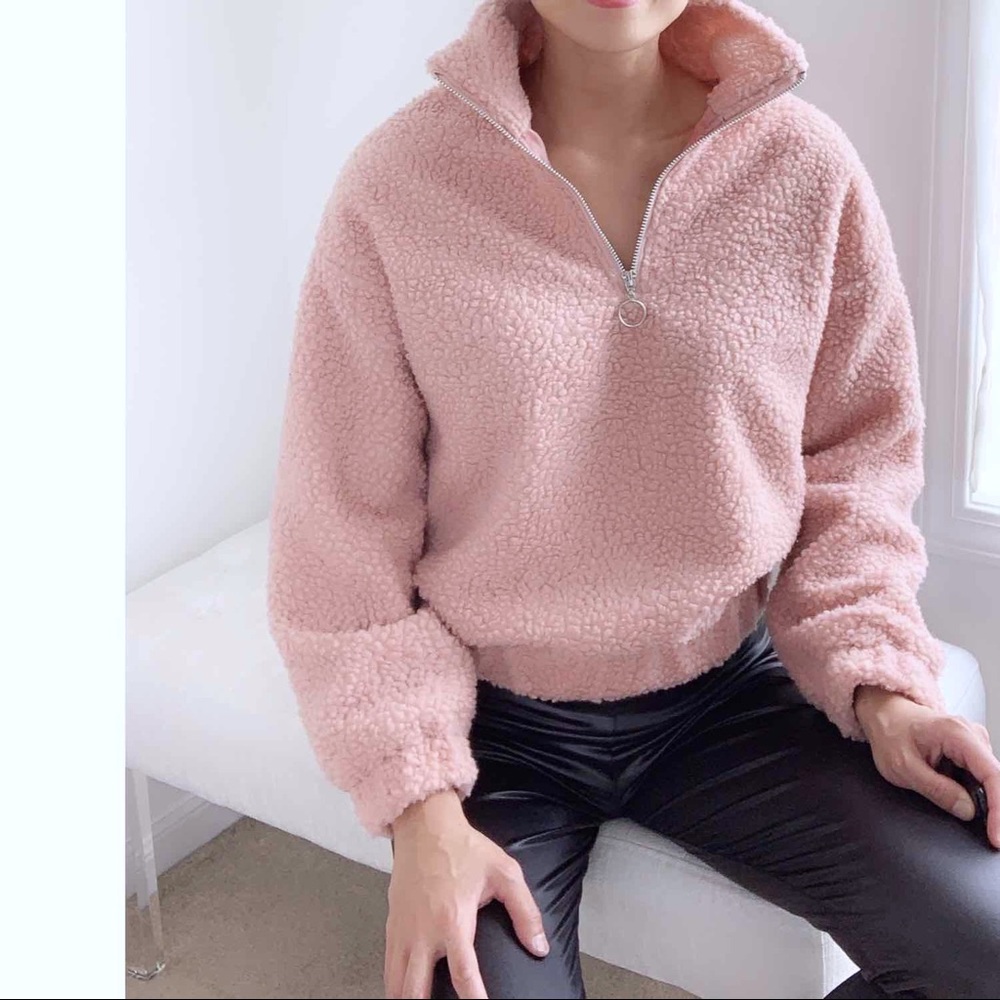 SPORTY SHERPA HALF ZIP PULLOVER - BLUSH - Picture 5 of 9